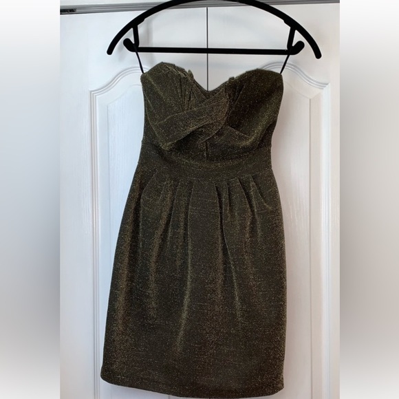 H&M Gold Strapless Formal Prom Mini Dress Size 12 - Picture 4 of 4